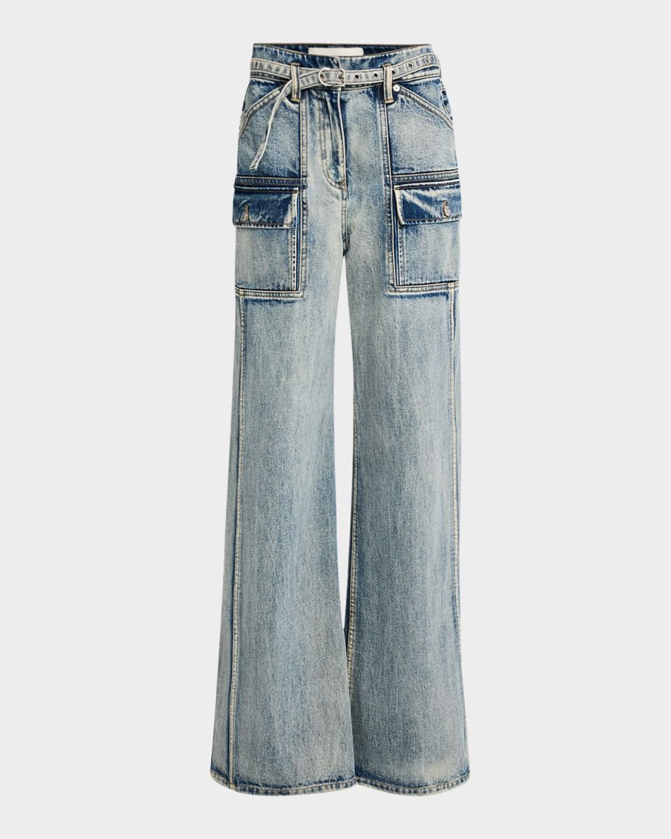 Belted Wide-Leg Cargo Jeans